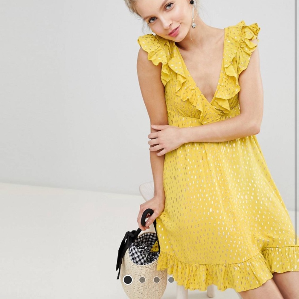 Glamorous Mini Smock Dress Ruffles Metallic Fleck